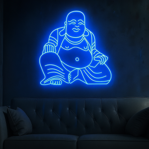 buddha neon sign blue