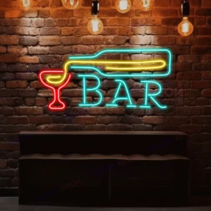 Bar Beer and Wine Bottle Neon Sign