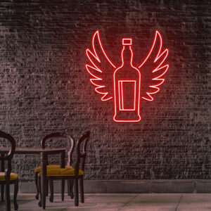 Whiskey Bottle With Angel Wings Neon Sign