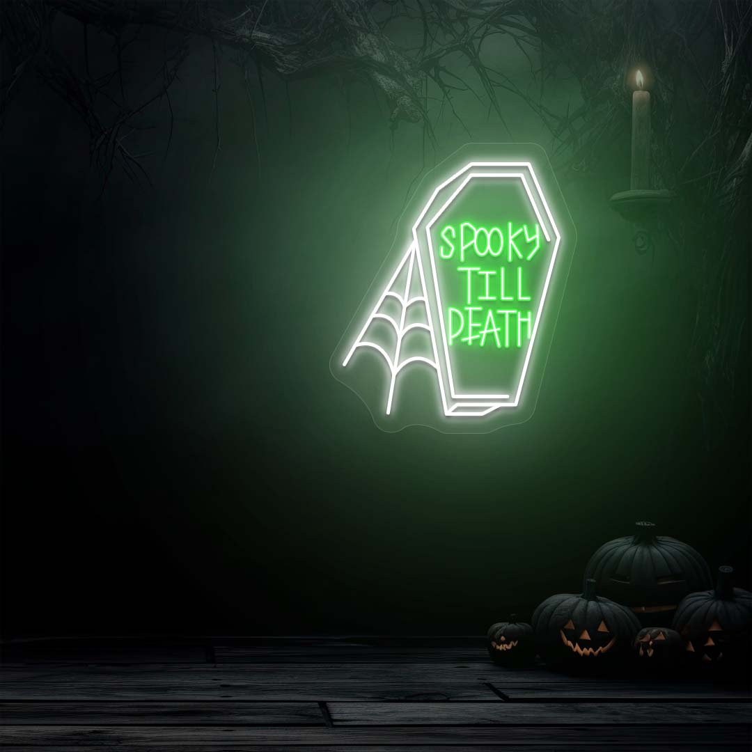 Spooky Till Death in Coffine With Web-green white