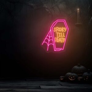 Spooky Till Death in Coffine With Web-yellow pink