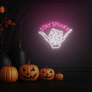 Stay Spooky Skeleton Hand Neon Sign white