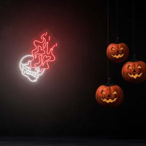 flaming skull-white red